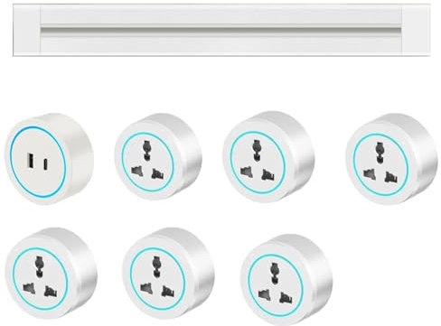 Toma De Corriente 8000W Con Adaptador 2500W, Tablero De Cableado De Riel Deslizante De Pared, Regleta De Enchufes Con Interruptor De 40 a 120 Cm, Toma Corriente Riel Antidescargas,White-80cm