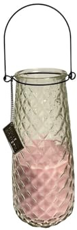 Dekorative Glas-Laterne mit Diamantmuster, Vintage-Kerzenhalter mit Metallhenkel (Flieder)