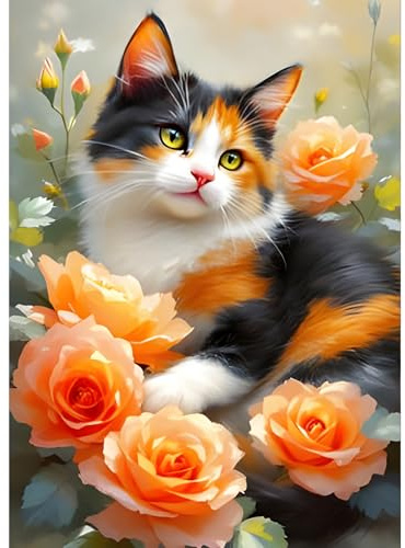GDYEEH Bunte Katze Diamond Painting Erwachsene, 5D Kätzchen Diamant Kunst Bilder Anfänger, DIY Runder Vollbohrer Blumen Diamanten Malerei Stickerei Kreuzstich Geschenke Home Wand Dekor 30x40 cm