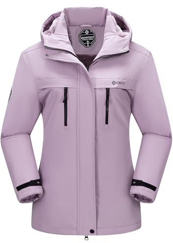 BOWOXO Wasserdichter warmer Winter-Schneemantel für Damen, Skijacke für Snowboarden, Wandern, W-light purple, Large