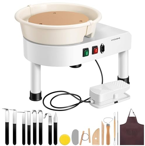 Lissontine Tornio Silenzioso per Ceramica con velocità Variabile 60–300 RPM, Motore Brushless, Bacino Rimovibile, Pedale, Ideale per Artisti, Terapisti E Laboratori Manuali White