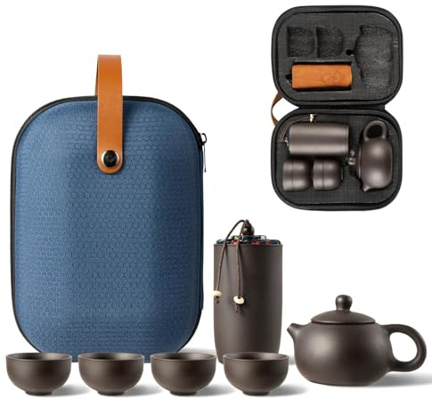 YEENAIV Juego de Té Chino Portátil Juego de Té Gongfu Kung Fu, Bolsa de Regalo Portátil Todo en Uno para Viajes, Regalos para El Hogar la Oficina y Actividades al Aire Libre