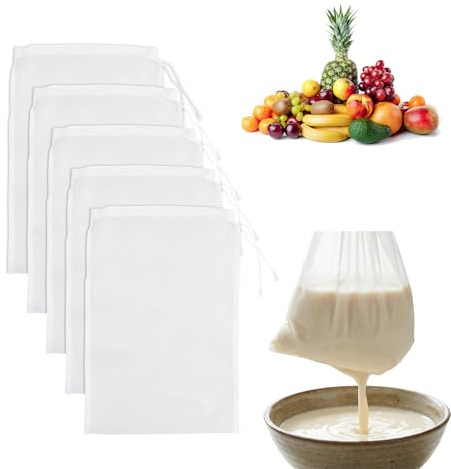 6 Pz Garza Alimentare per Filtrare Nylon, Sacchetti Rete Fine 20×30cm, Colino Panno Cucina Sacchetti Filtranti per Alimenti, Riutilizzabili Filtro per Bevande Vegetali, Latte Noci, Succo Frutta, Caffè