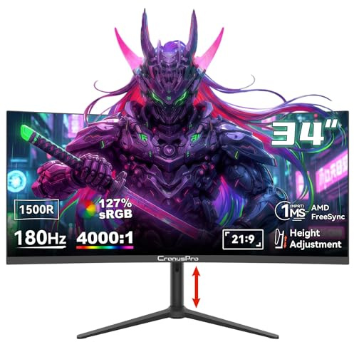 CronusPro 34 Zoll Ultrawide Curved Gaming Monitor, 180Hz, UWQHD 3440 x 1440