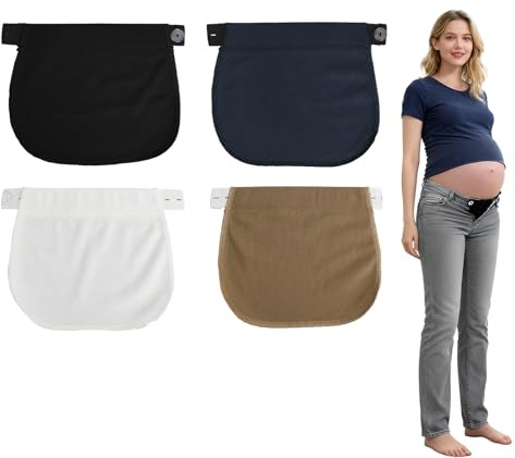 Daleweo Confezione da 4 Prolunga Pantaloni Gravidanza per Donne Incinte | Allarga Pantaloni Regolabile | Estensione Bottoni per Jeans | Confortevole con Pannello Coprente (Bianco, Nero, Cachi, Blu)