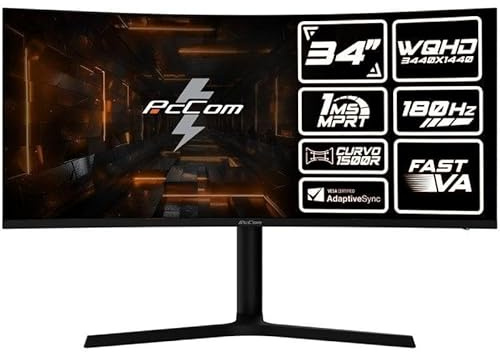PcCom Elysium Pro Monitor Gaming Curvo 34 UltraWide QHD 180Hz, Fast VA, Adaptive Sync, Altezza Regolabile