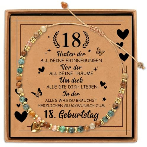 Ysound 18. Geburtstagsgeschenk für Mädchen Armband aus Naturstein, Mutmacher Geschenke für 18-jähriges Mädchen Naturstein Armband, Geschenk für Frauen Freundin Tochter Schwester zum 18 Geburtstag