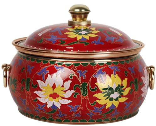 Ceramic Stew Pot， Small Copper Saucepans Chinese Induction Hot Thick Hammered Soup Nonstick Stock Pots(Red)
