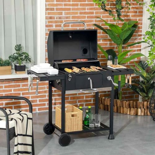Grill, Smoker Barbecue Charcoal Lumpwood BBQ Charcoal With Thermometer And Adjustable Charcoal Pan For Garden Patio, Birthday Gifts For Men Dad Husband