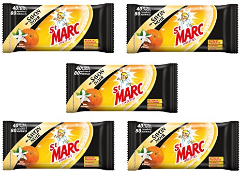 St Marc Cleaning and Degreasing Kitchen Wipes with Black Soap, 40 Extra Large Wipes, Set of 5