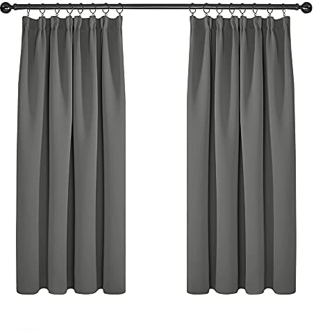 Deconovo Solid Pencil Pleat Curtains for Bedroom Thermal Insulated Tape Top Blackout Curtains 66 x 54 Light Grey 2 Panels