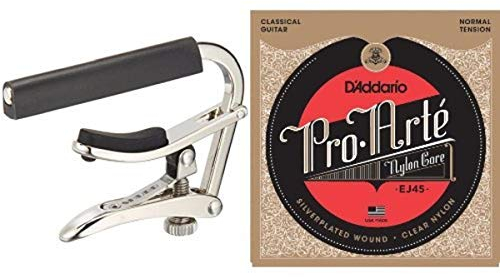 Shubb C2 Kapodaster + D'Addario EJ45 Pro-Arte Satz Nylonsaiten für Konzertgitarre - Normal Tension Bundle