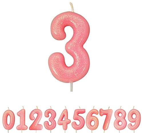 Anniversary House Colourful Pink Glitter Candle, Number 3, 3rd Birthday Cake Topper, 7 Centimeters, AHC80/3