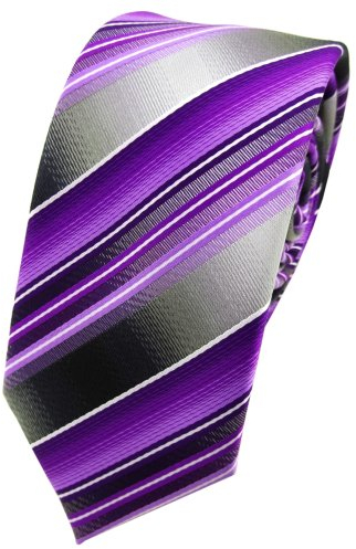 TigerTie schmale Designer Krawatte in lila flieder anthrazit silber gestreift - Tie Binder