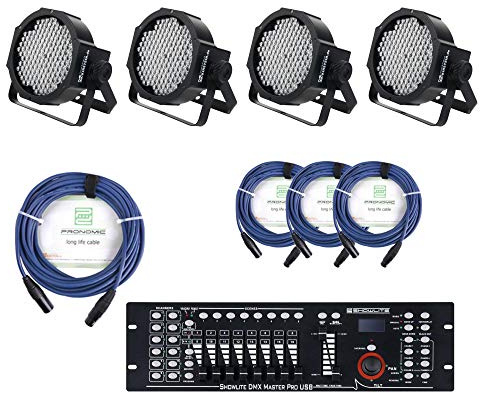 Komplettes Lichtset 4x Showlite FLP-144W + DMX-Controller Showlite Master Pro USB + Kabel (LED-Anzahl: 144 x 10mm LED, Farbmischung: 144 LED/RBGW mixing, Leistungsaufnahme: 15 Watt, 90-240V - 50/60Hz)