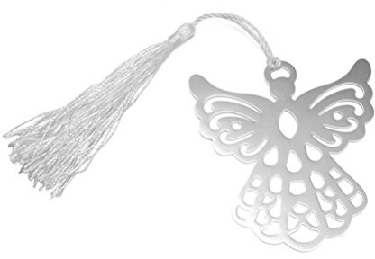 WINOMO Silber Metall Engel Lesezeichen Hochzeit Party Favors mit weißer Seide Tassel 6 Stk