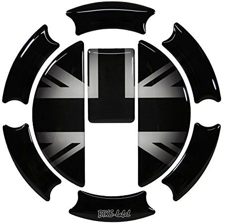 Union Jack Fuel Cap 3D Pad Silver/England Flag/Racing Silver Look with Black – 650004 Universal for Triumph Tanks