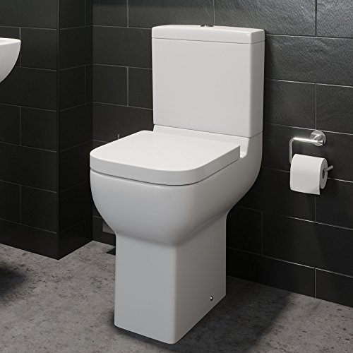 Affine® Comfort Height Close Coupled Bathroom Cloakroom Toilet Modern Ceramic Space Saving Short Projection Small WC Toilets, Square Pan System, Soft Close Seat, Dual Flush Cistern