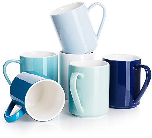 Sweese Kaffeebecher, Porzellan, 325 ml, 6er-Set, Keramik-Kaffeetassen mit Griff für Kaffee, Tee, Kakao und Glühgetränke, mehrfarbig