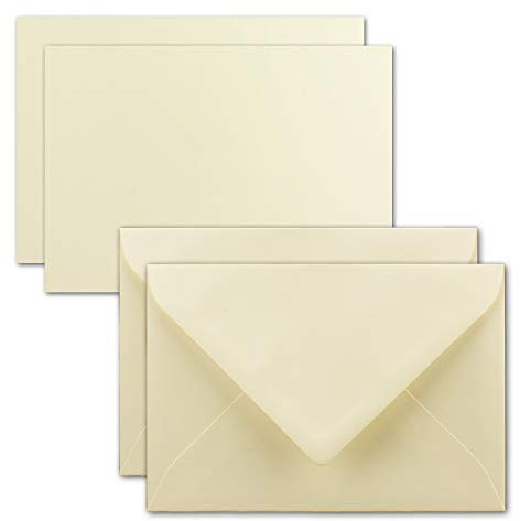 25x Karte mit Umschlag Set aus Einzel-Karten DIN A7-10,5x7,3 cm - Vanille mit Brief-Umschlägen C7 Nassklebung ideale Geschenkanhänger
