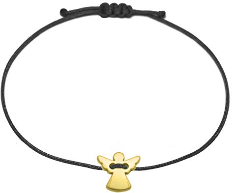 Selfmade Jewelry Armband Damen Gold Schutzengel Größenverstellbares Armkettchen mit Engelchen Handgemacht Inkl. Geschenkverpackung (Gold - Schwarz)