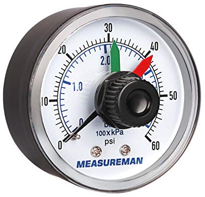 Measureman Manometro in scatola con quadrante di ricambio per filtri selezionati, 2 x 1/4 NPT posteriore, 0-60psi/4bar, -3-2-3%