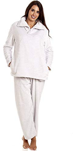 Camille Women's 2 Piece Super Soft Pyjama Set - Striped Thick Fleece Full Length PJ Set -Long Sleeved with Elasticated Waist for Ultimate Comfort & Warmth