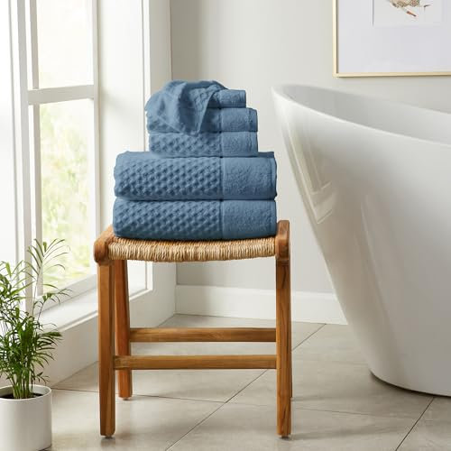 Great Bay Home Badetuch- und Waschlappen-Sets aus 100% Baumwolle | 2 Badetücher, 2 Handtücher und 2 Waschlappen | schnell trocknende Badetücher | Grayson Collection (6-teiliges Set, Diamond Blue)