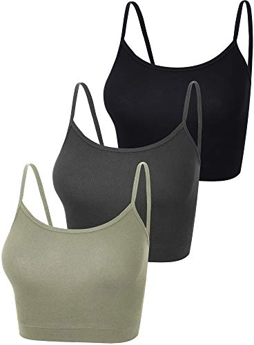Boao Spaghetti-Träger-Shirt, Tanktop, bauchfreies Top für Sport, Yoga, Schlafen, 3 Stück - - Mittel