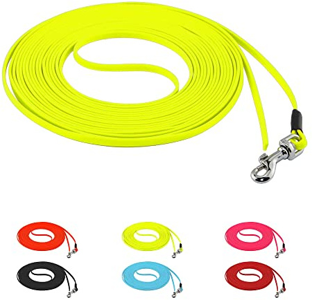 LENNIE Ultraleichte BioThane Schleppleine für Hunde/Katzen bis 3 kg, 5 mm LACE, 5m lang, ohne Handschlaufe, Neon-Gelb, genäht