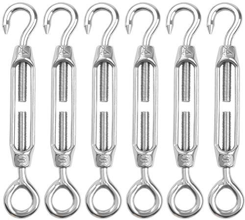 JAOMON 6 Piezas Tensor de Alambre Tensor 304 Gancho, Tensor con Gancho y Ojal, Ojo Tensor de Cable, Tensor de Acero Inoxidable de Alta Resistencia