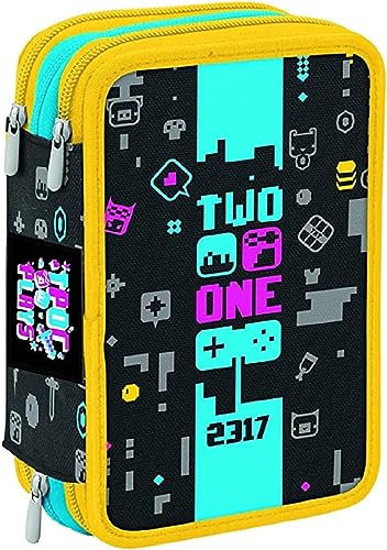Scuola Astuccio Two Players One Console 3 Piani zip completo + omaggio portachiave Fischietto + omaggio portachiave fischietto e penna colorata