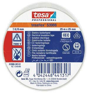TESA TAPE, S.A. Cinta Aislante 25x25 Blanca 53988-141