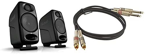 iLoud Micro Monitor Black Special Edition - kleinste Studio-Referenz-Monitorpaar weltweit, 50 Watt (RMS) bi-amped, schwarz & Adam Hall Cables Audiokabel 2 x Cinch male auf 2 x 6,3mm Klinke mono 1m