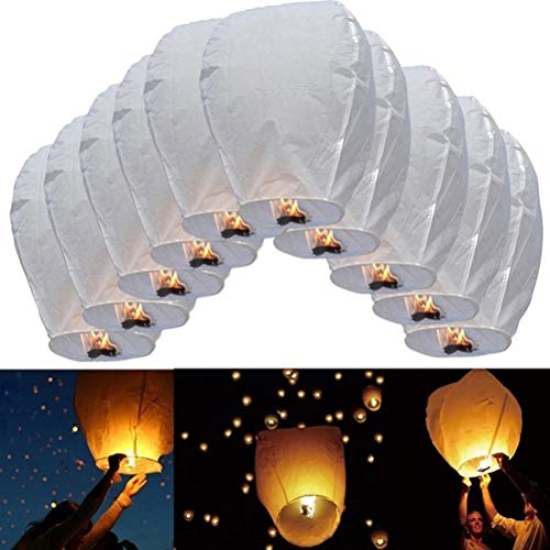 10 linternas de cielo chinas Kongming linterna de papel chino de aire caliente volando linternas de la lámpara de deseos en forma de corazón de cielo linternas de mosca (blanco)