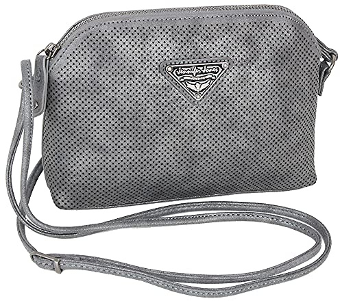JENNIFER JONES - Kleine elegante Damen Umhängetasche Schultertasche | Abendtasche - leichter Metallic-Effekt, Reißverschluss, 23 x 16 x 6 cm - Grau