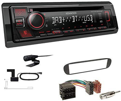 Kenwood KDC-BT450DAB 1-DIN DAB Autoradio Bluetooth CD USB AUX Einbauset passend für FIAT Barchetta 1995-2005 schwarz