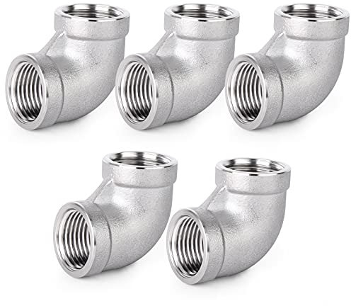 ERGAOBOY 5 Stück 304 Edelstahl 90 Grad Winkelverbinder, 3/4 x 3/4 BSP Rohrverschraubungen mit Innengewinde