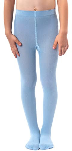 NOQ Collant per ragazze in maglia tinta unita Calze bambini opache calde per la scuola Spettacolo di danza classica Nursery, Baby Blue 116/122 cm