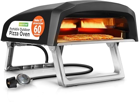 NutriChef Forno portatile per pizza a gas per esterni, include piedini pieghevoli, quadrante regolabile per controllo del calore, bruciatore, pietra e tubo di regolazione, cuoce pizza da 30,5 cm in 60
