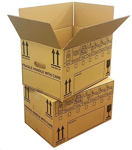 StarSupplies 20 Large Strong Cardboard Packing Moving House Boxes 47cm x 32cm x 25cm with Carry Handles and Room List