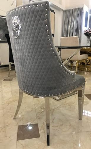 Bador Chesterfield Stuhl Barock Samt Grau Silber Edelstahl Esszimmerstühle Polsterstuhl
