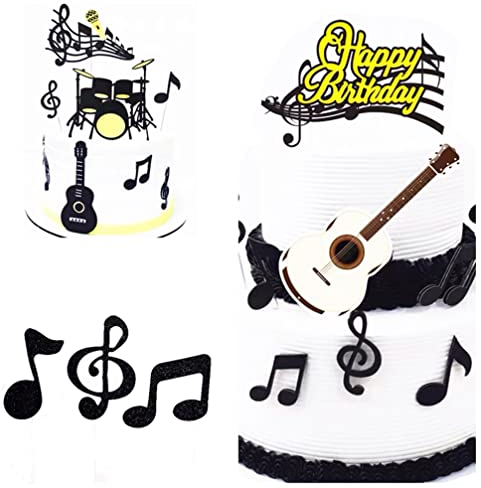 Houhounb Happy Birthday Cake Toppers Set Musiknoten Cupcake Topper Tortendeko Gitarre Cake Torten Muffin Dekoration für Kinder Mädchen Junge Musikalisches Thema Party, 32 Stück