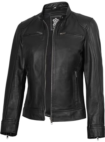 Veste de moto légère en cuir d'agneau véritable pour femme, Dodge Femmes Noir, X-Large