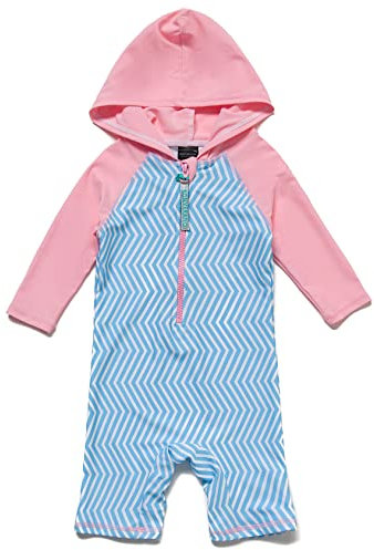 Mazuliso Bebé Niñas Traje de Baño Capucha UV una Pieza Manga Larga Bañadores con Cremallera(RosaBU,80-86 CM)