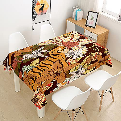 FANSU Tischdecke Wasserdicht Tischwäsche, Rechteckige Wasserabweisend Abwaschbar 3D Tiger-Tier Tischtuch Draussen Küchentischabdeckung für Outdoor Garten Küche Dekoration (Lilie,140x180cm)