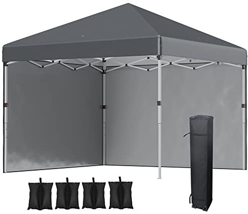Outsunny 3 x 3 (M) Pop Up Gazebo, UPF 30+ with 2 Sidewalls, Leg Weight Bags and Wheeled Bag, Height Adjustable Party Tent Event Shelter for Garden, Patio, Dark Grey