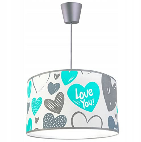 Light-Home - TURQUOISE HEART - Lampadario a Sospensione - Lampade a Sospensione in Metallo con Paralume Moderno - E27-1-Luce 35 cm - Blu e Grigio