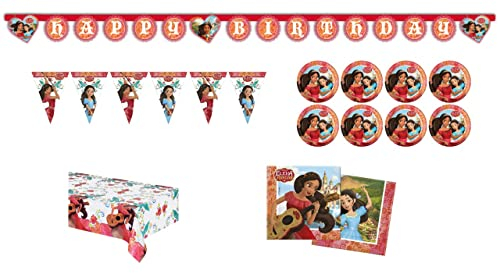 ALMACENESADAN Disney 4664 Avalor Elena 8 Girls Party Pack Tablecloth, Plates, Napkins, Bunting and Garland (8435510346645)