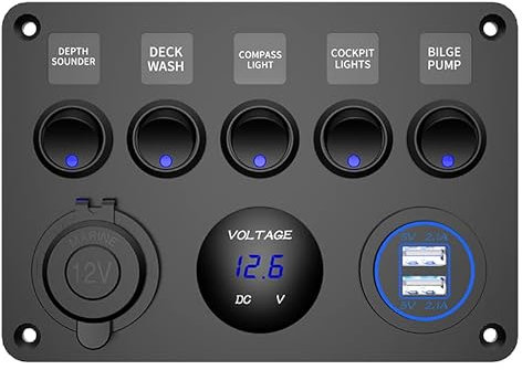 ELING Panneau de contrôle à bascule étanche 5 6 interrupteurs 12 V double USB + prise allume-cigare pour voiture bateau